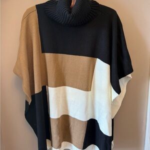 Color Block Cape with Turtleneck